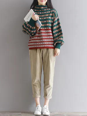 Printed Stitching Color Sweaters