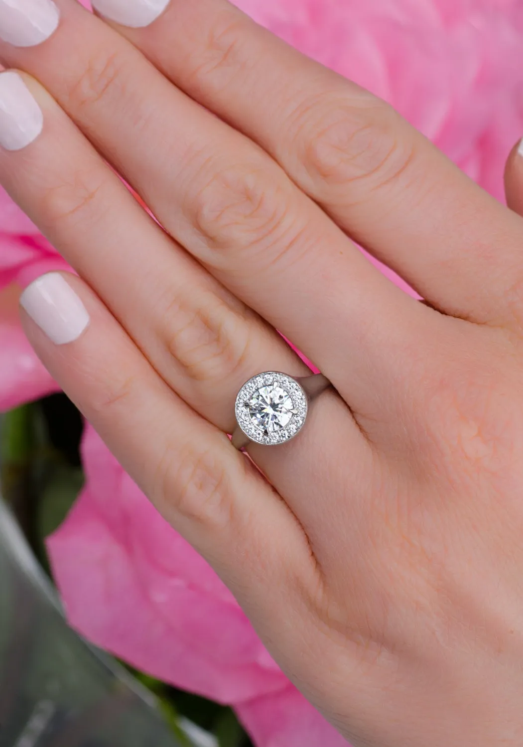 Rahaminov Matte 18KWG Halo Bezel Set Round Diamond Ring