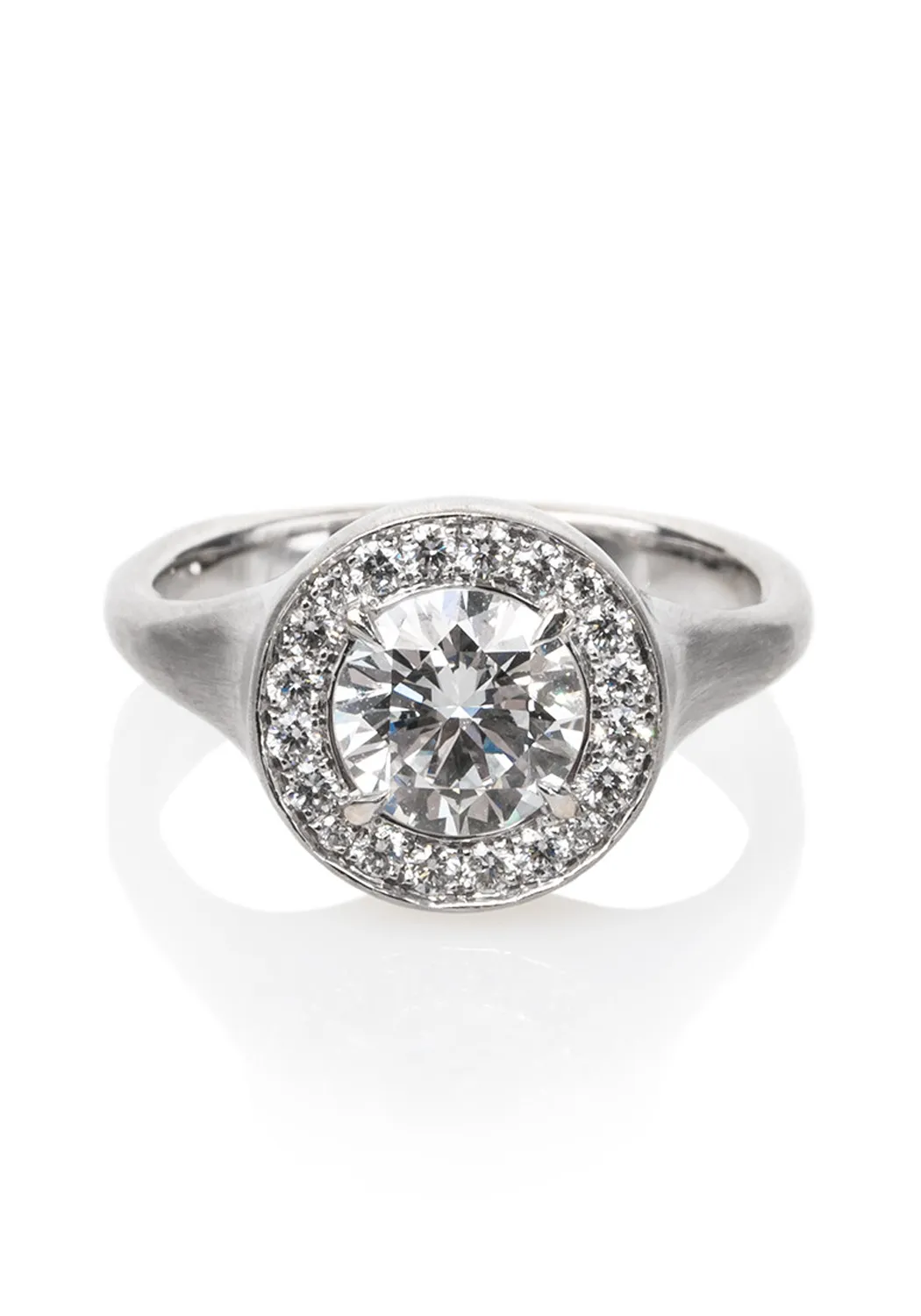 Rahaminov Matte 18KWG Halo Bezel Set Round Diamond Ring