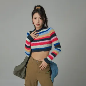 Rainbow Stripe Cropped Knit Sweater