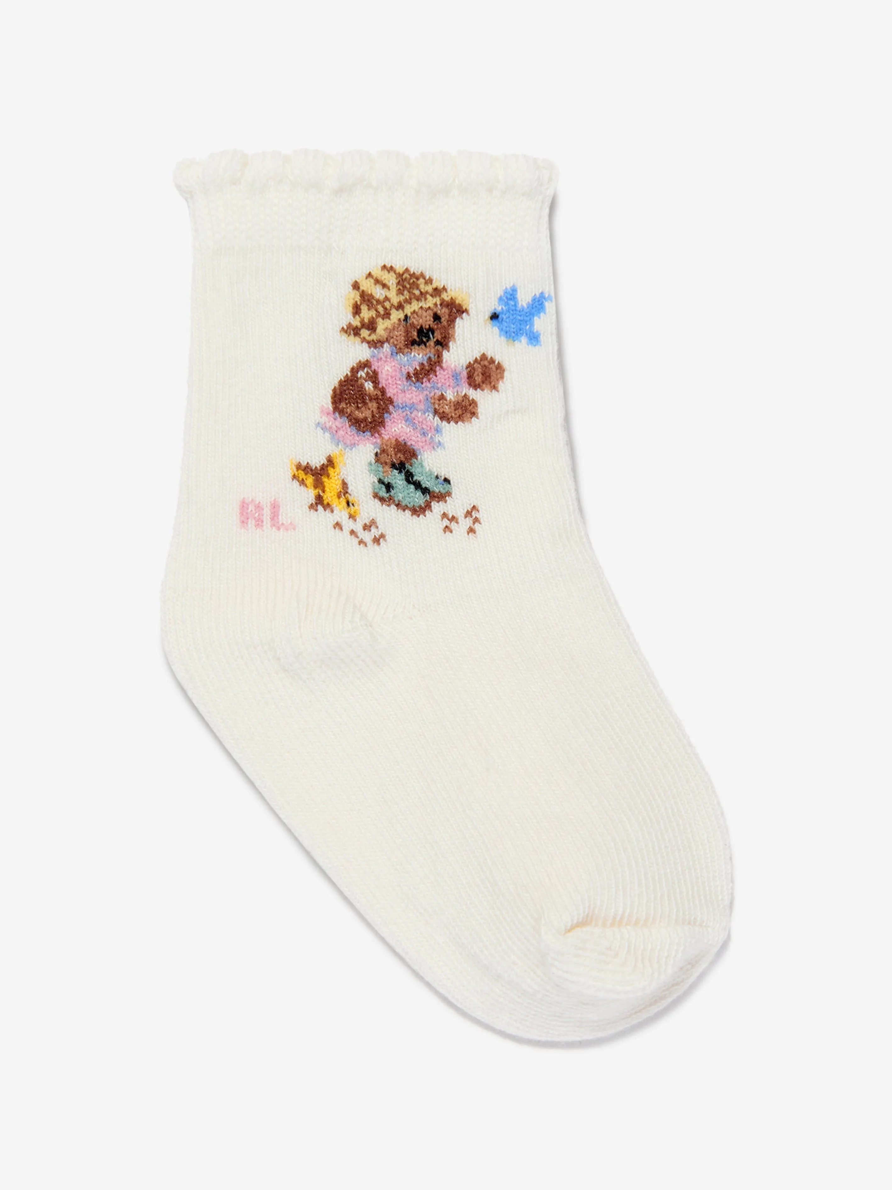 Ralph Lauren Baby Girls 3 Pack Bear Socks Set in Ivory