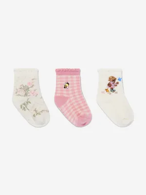 Ralph Lauren Baby Girls 3 Pack Bear Socks Set in Ivory