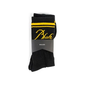 RHUDE SCRIPT LOGO SOCK BLACK/YELLOW