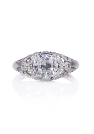 Sébastien Barier Platinum Cushion Cut Diamond Ring