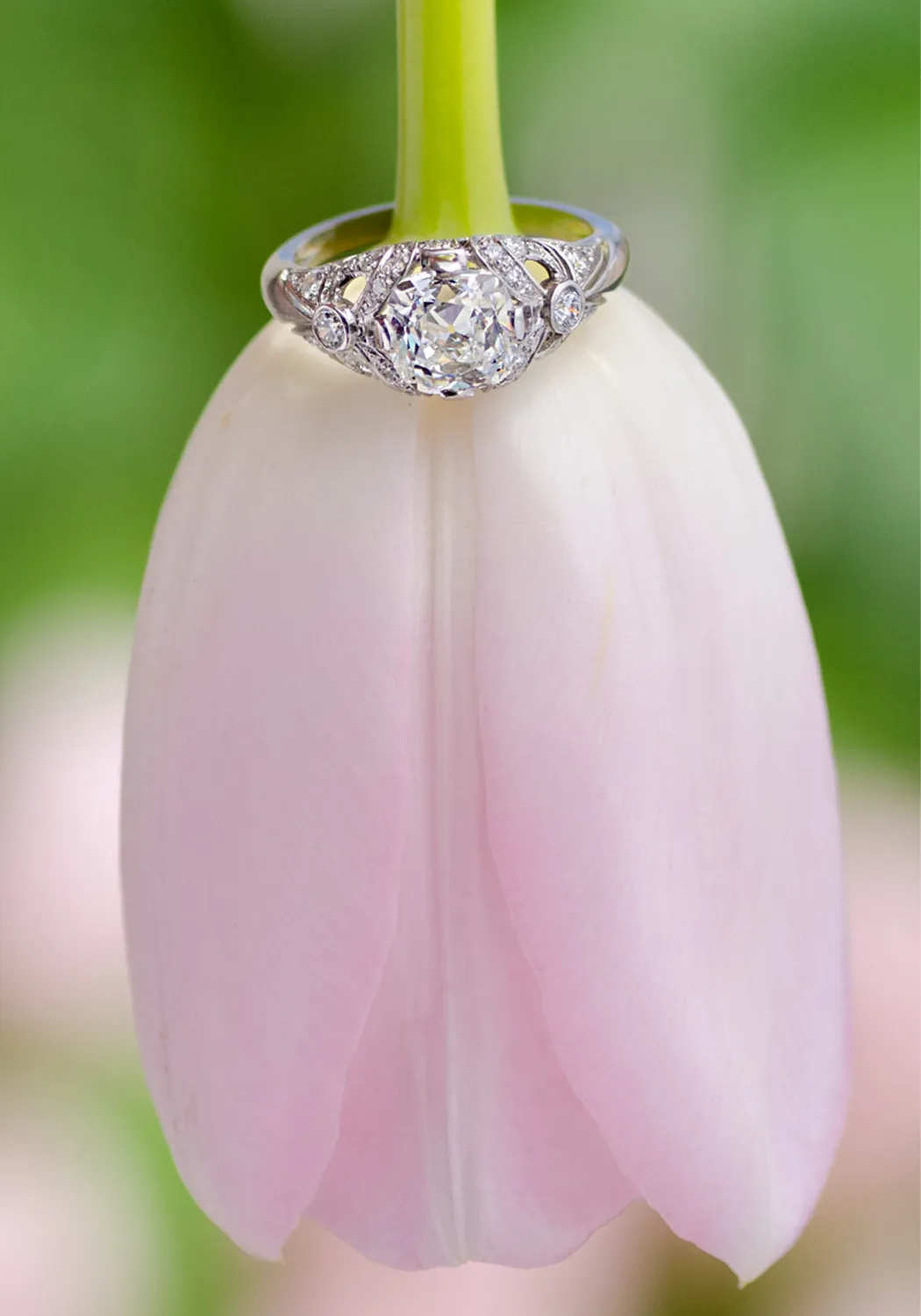Sébastien Barier Platinum Cushion Cut Diamond Ring