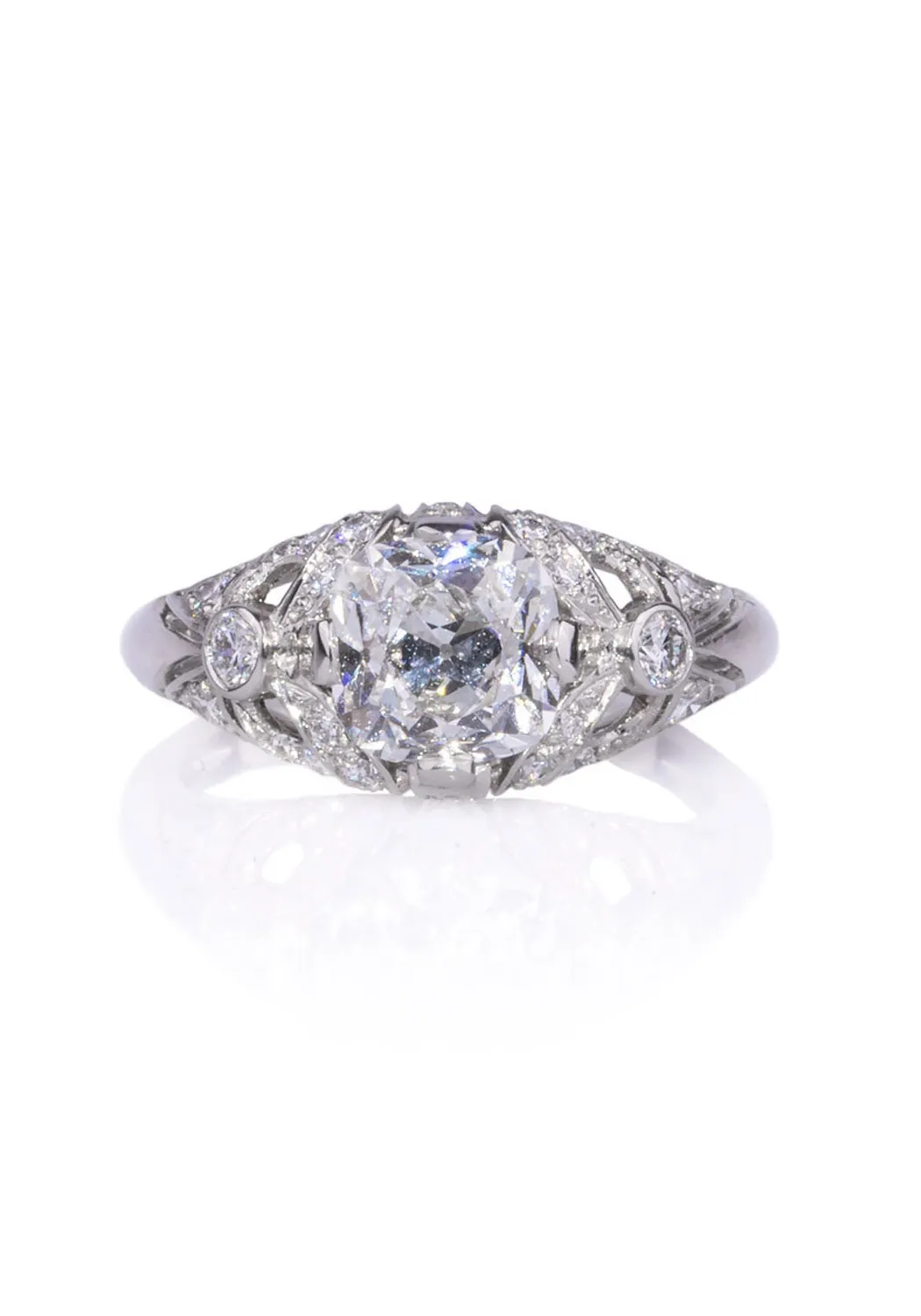 Sébastien Barier Platinum Cushion Cut Diamond Ring