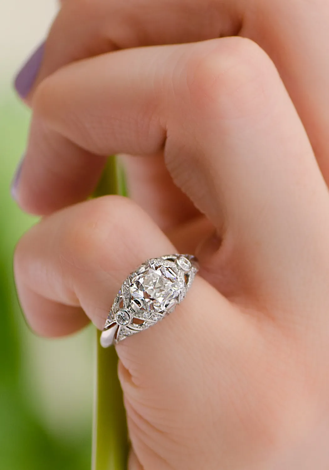 Sébastien Barier Platinum Cushion Cut Diamond Ring