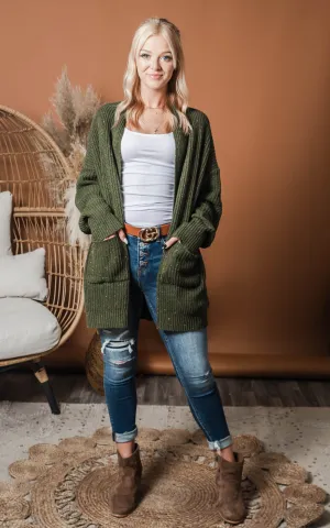 SOLID OPEN SWEATER CARDIGAN - Olive