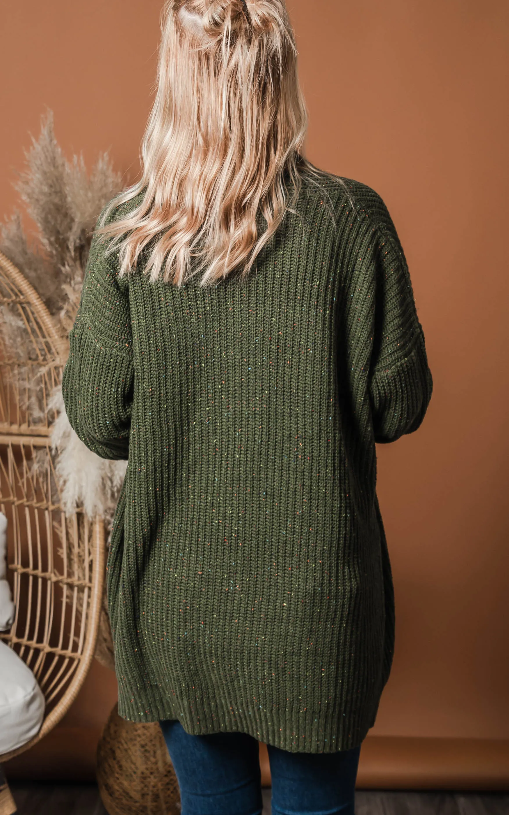 SOLID OPEN SWEATER CARDIGAN - Olive
