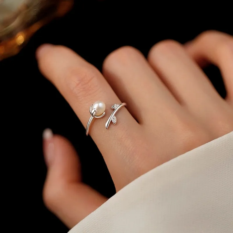 Sterling Silver Luxury Pearl Sprout Rings