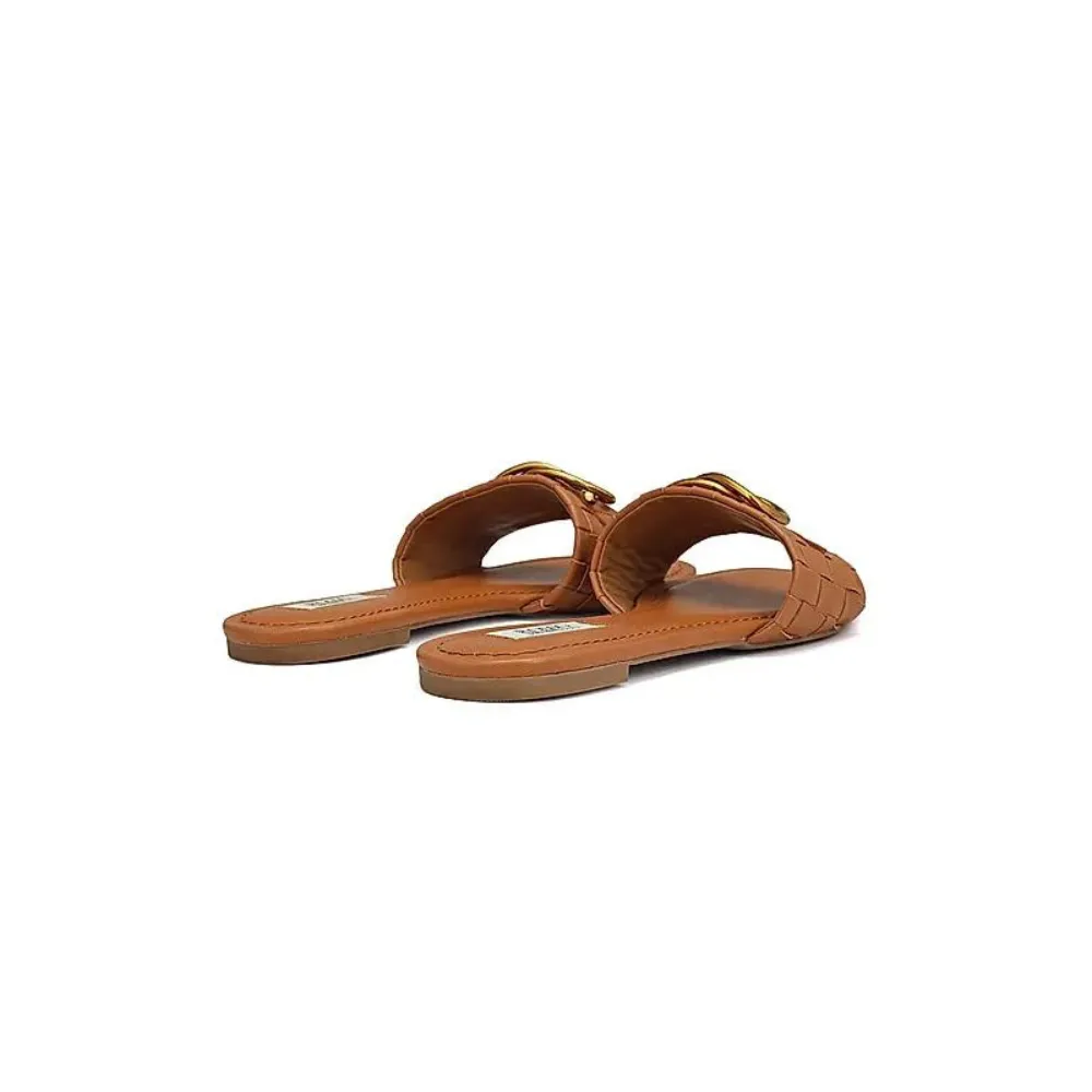 Tan Sliders With Gold Embellishment