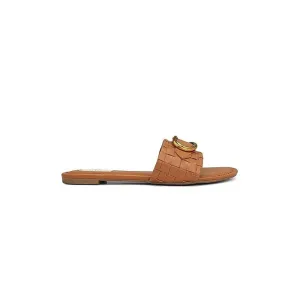 Tan Sliders With Gold Embellishment