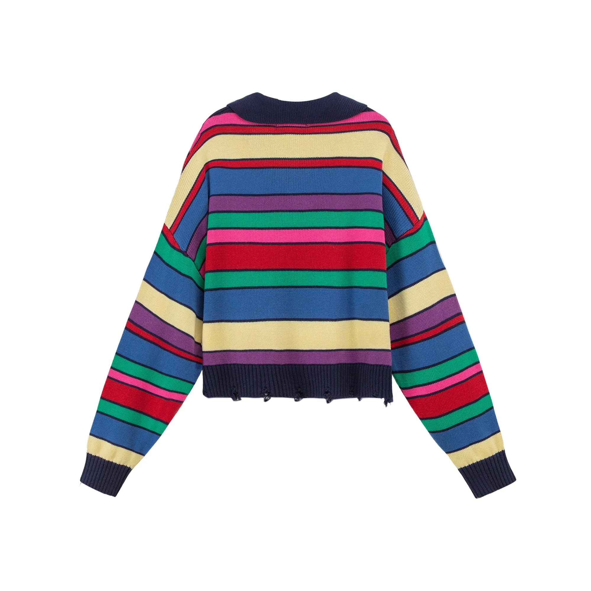 Technicolour Dream Open Collar Stripe Knit Sweater