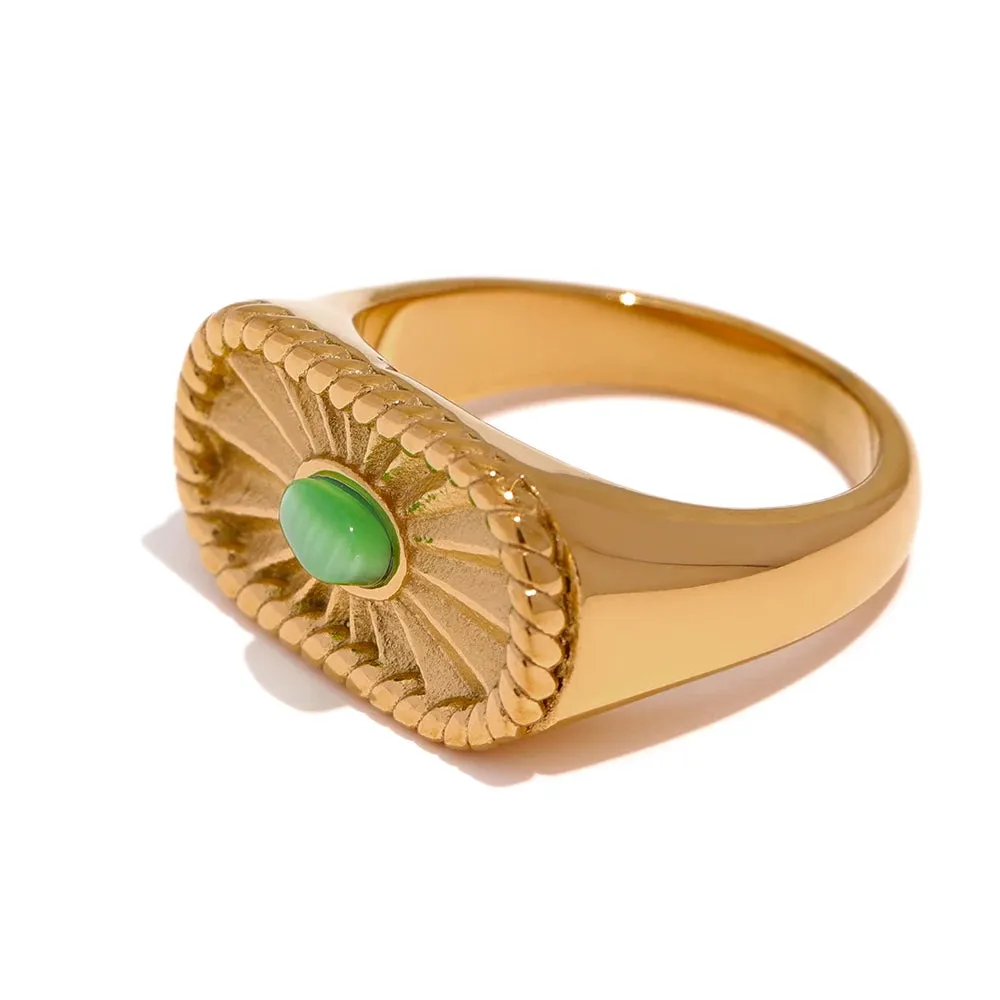 VAIGE Radiant Green Opal & Gold-Plated Stainless Steel Ring