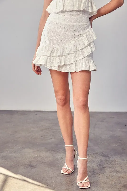 White Eyelet Ruffle Skirt