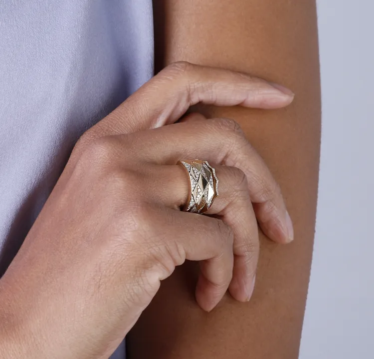 Wide Faceted Diamond Band