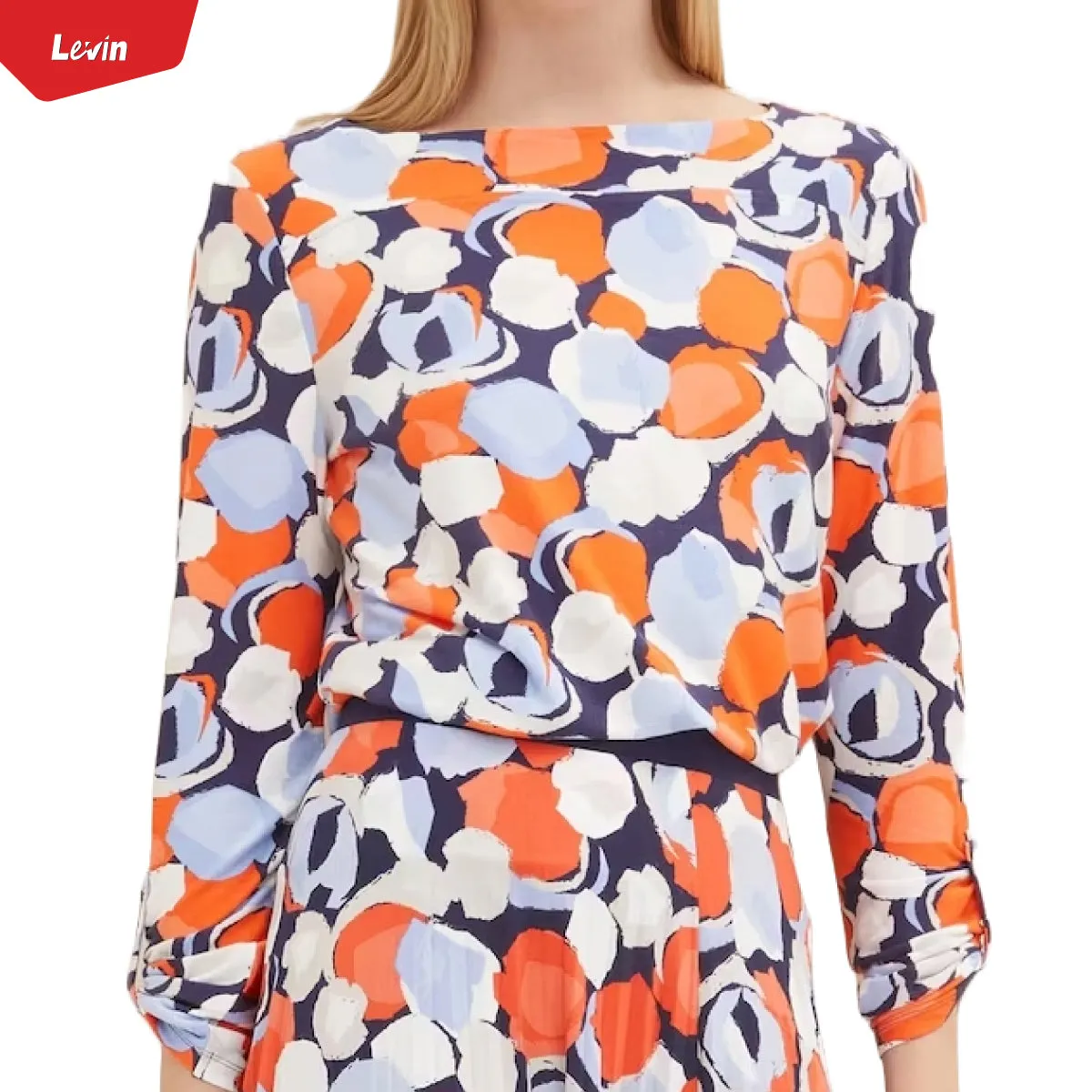 Womens Boat Neck Long Sleeve Printed Top