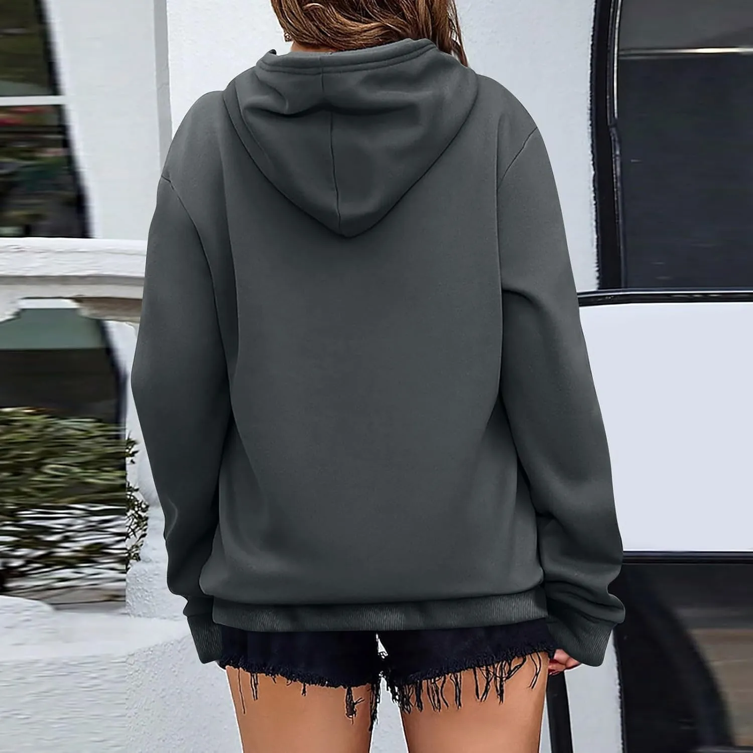 Women'S Solid Color Sweatshirt Long Sleeve Fleece Pullover Hooded Fashion Sweater With Pockets